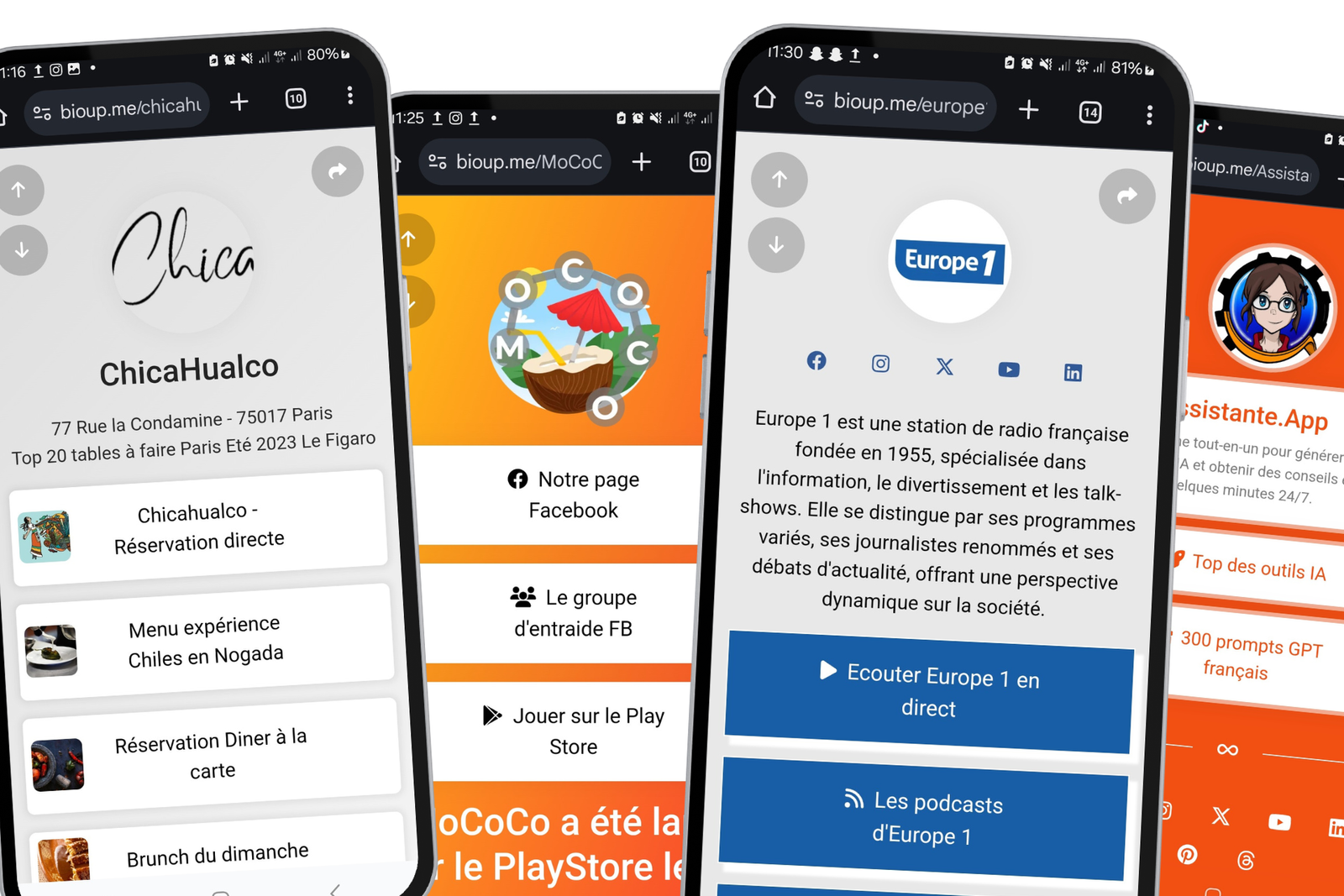 Exemples de Link-in-bio