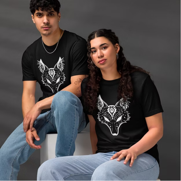 T-shirt unisexe écologique | Masque de loup blanc