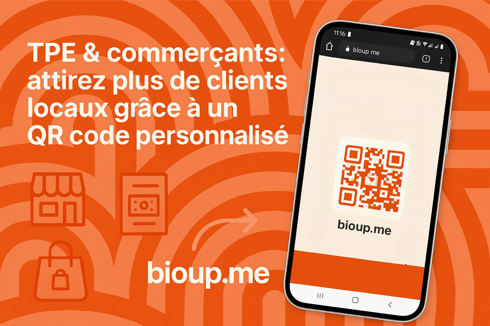 QR code personnalisé aux couleurs d’un commerce local affiché en vitrine pour attirer de nouveaux clients