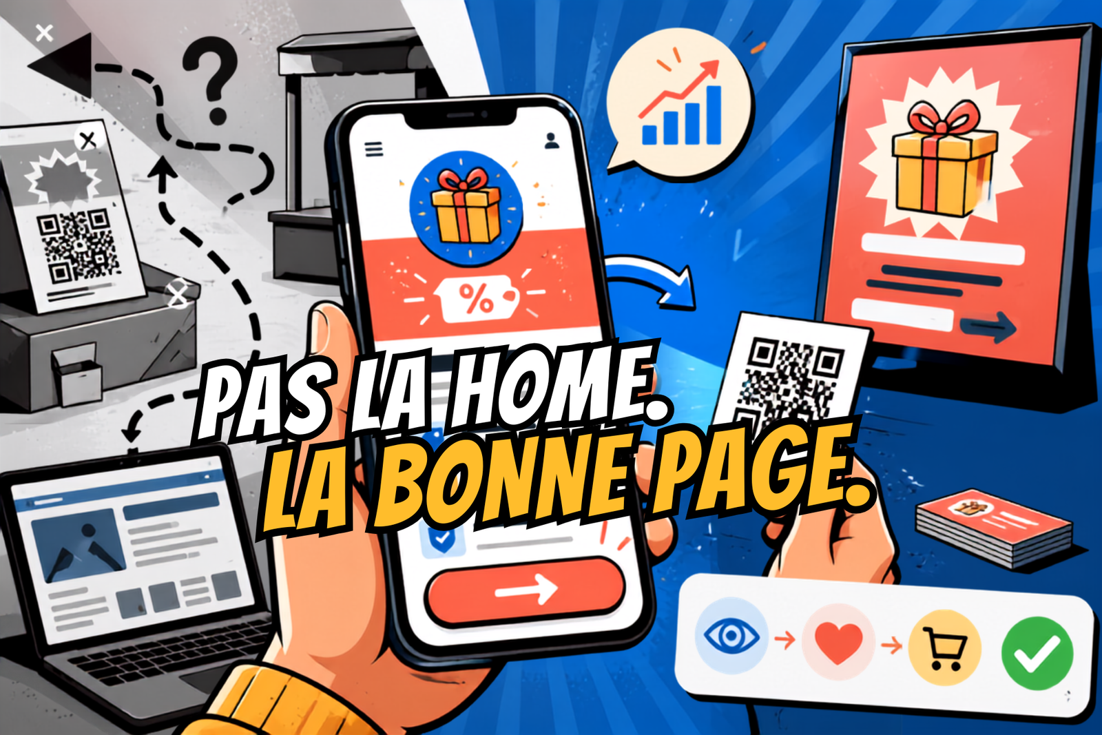 un QR code pointant vers une page bio dédiée pour une offre ponctuelle, avec un parcours simple entre scan, promesse claire et action principale.